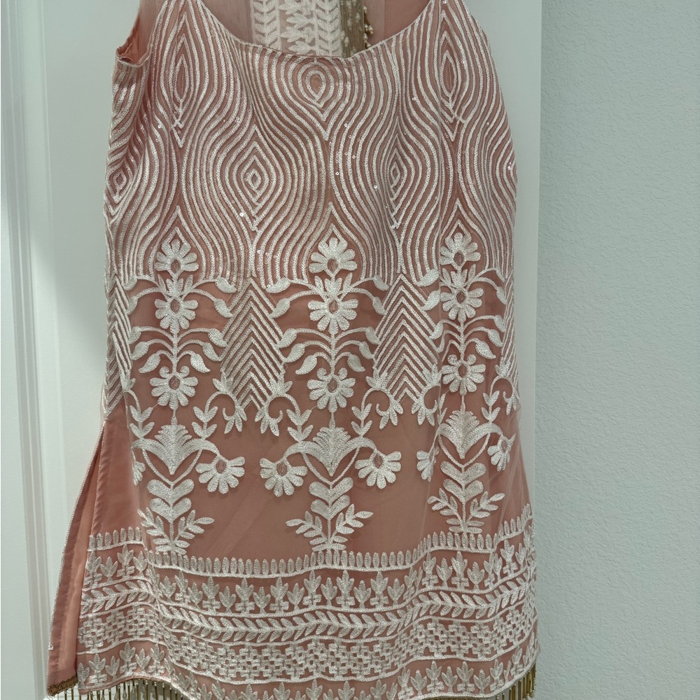 Embroidered Pink and White Sleeveless Top